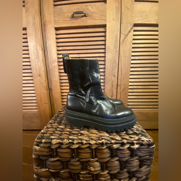 Zara Platform Black Boots Leather - Picture 8 of 10